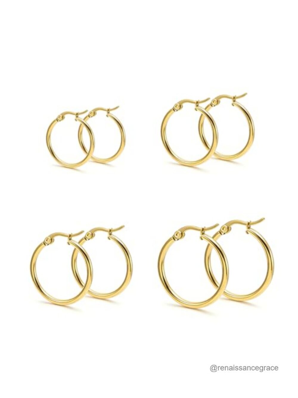 4 Pairs Gold Plated Stainless Steel Small Hoop Earrings Set for Women